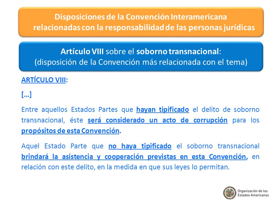 Disposiciones de la Convención Interamericana relacionadas con la responsabilidad de las personas jurídicas