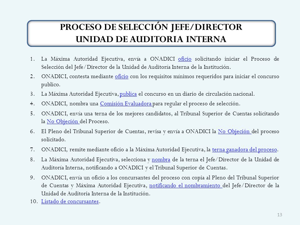 PROCESO DE SELECCIÓN JEFE/DIRECTOR UNIDAD DE AUDITORIA INTERNA