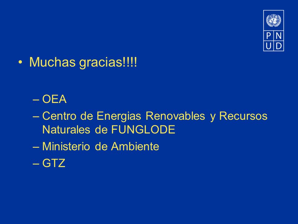 Muchas gracias!!!! OEA. Centro de Energias Renovables y Recursos Naturales de FUNGLODE. Ministerio de Ambiente.
