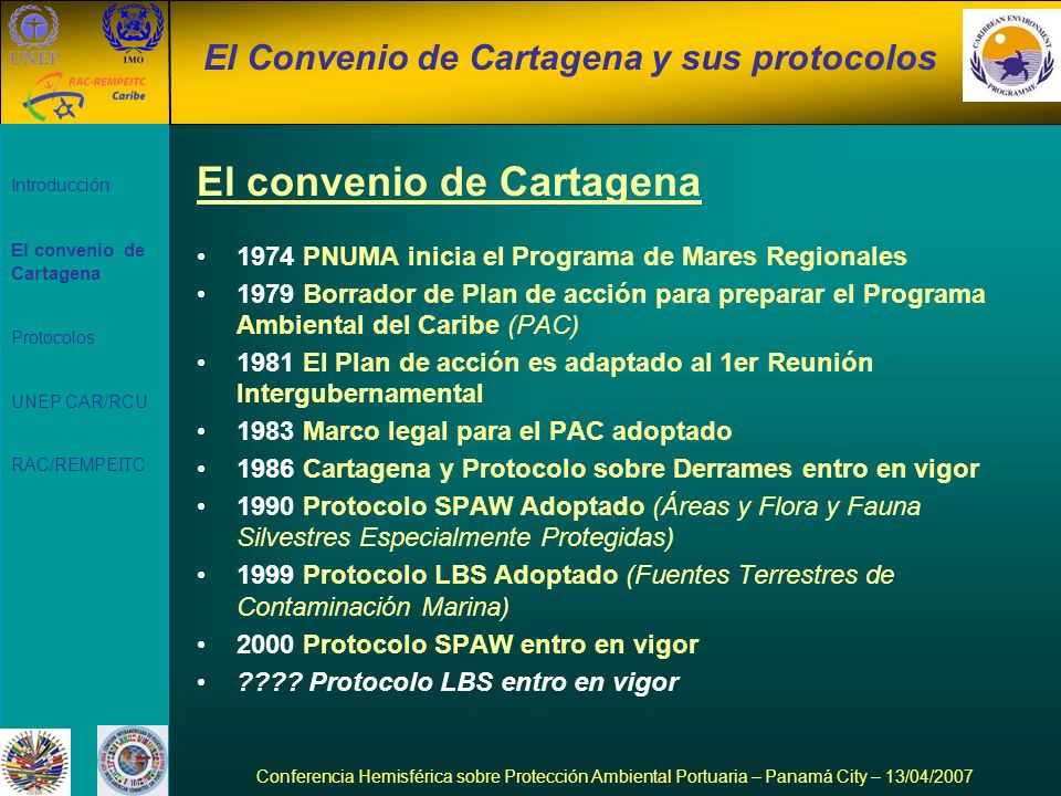 El Convenio de Cartagena y sus protocolos