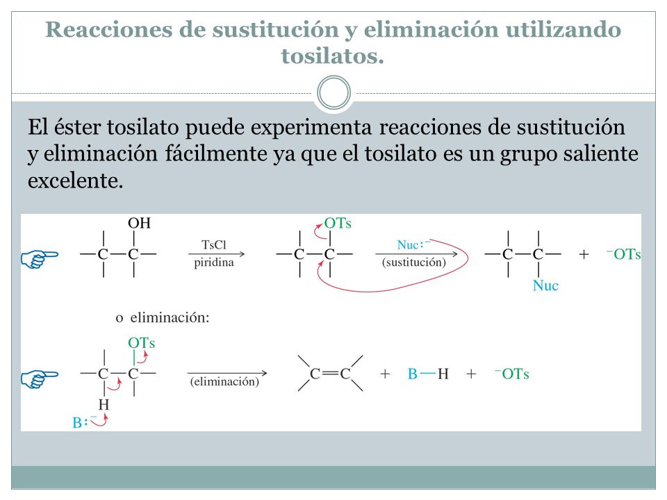 Reacciones de sustitución y eliminación utilizando tosilatos.