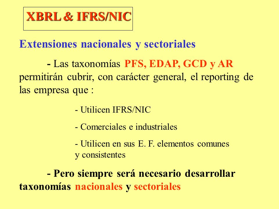 XBRL & IFRS/NIC Extensiones nacionales y sectoriales