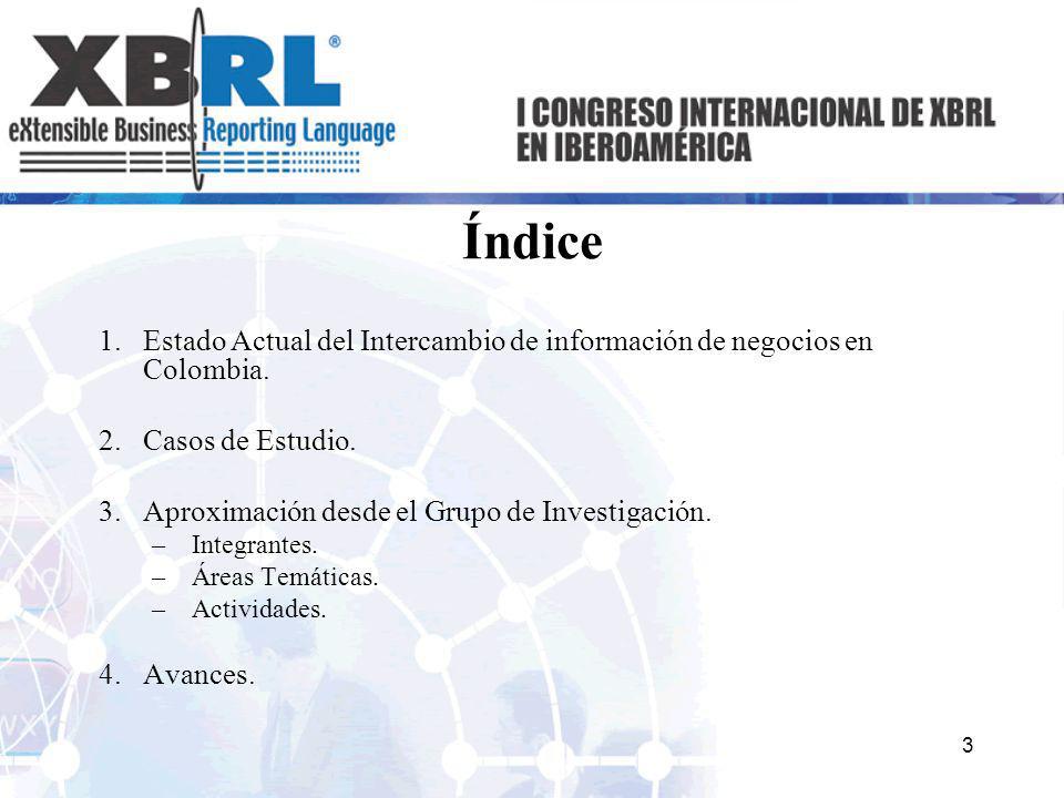 Índice Estado Actual del Intercambio de información de negocios en Colombia. Casos de Estudio. Aproximación desde el Grupo de Investigación.