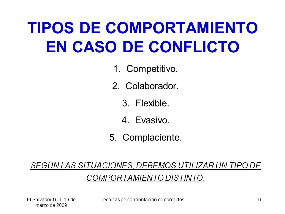 TIPOS DE COMPORTAMIENTO EN CASO DE CONFLICTO
