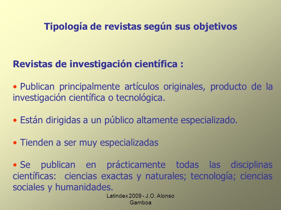 Tipología de revistas según sus objetivos