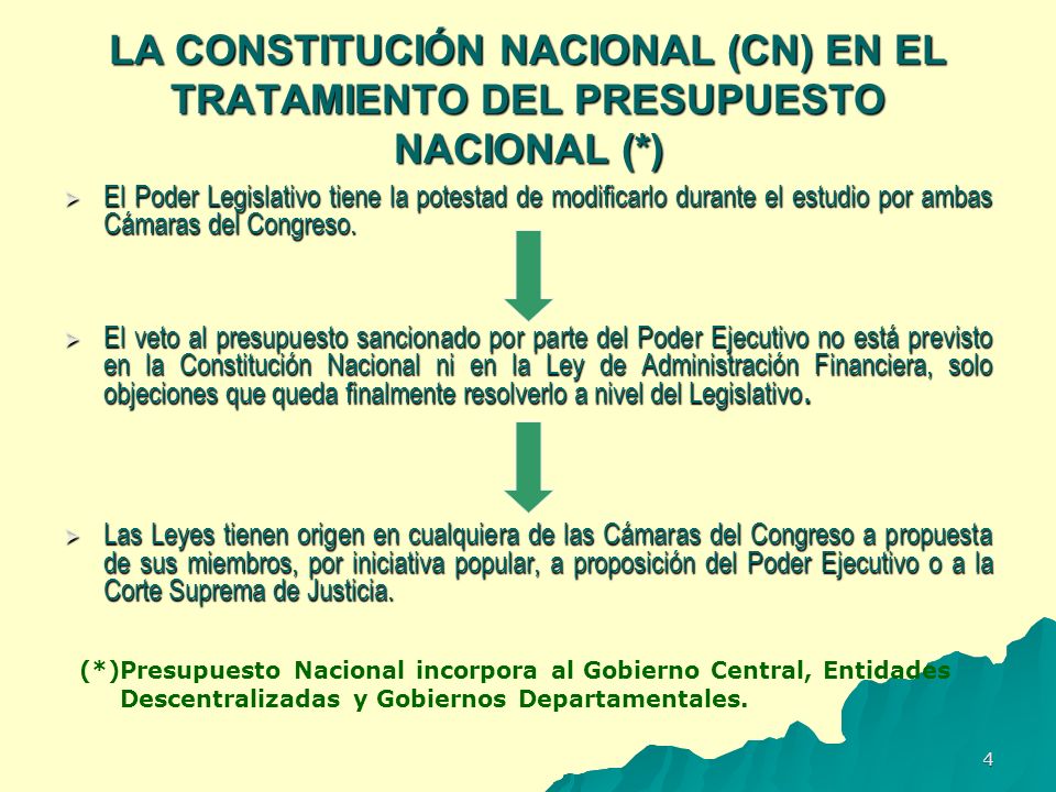 LA CONSTITUCIÓN NACIONAL (CN) EN EL TRATAMIENTO DEL PRESUPUESTO NACIONAL (*)