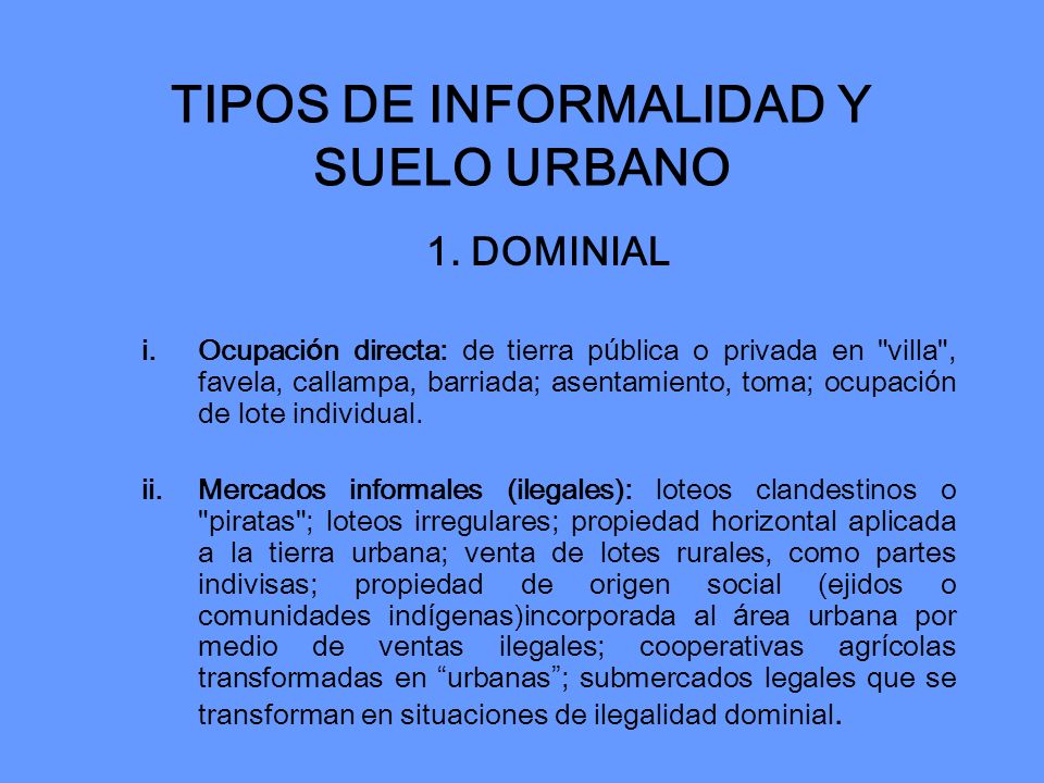 TIPOS DE INFORMALIDAD Y SUELO URBANO