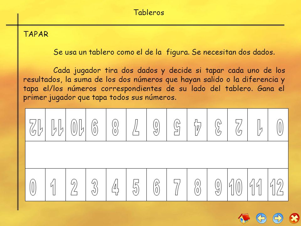 Tableros TAPAR. Se usa un tablero como el de la figura. Se necesitan dos dados.