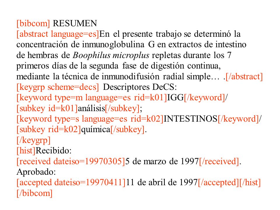 [bibcom] RESUMEN [abstract language=es]En el presente trabajo se determinó la. concentración de inmunoglobulina G en extractos de intestino.