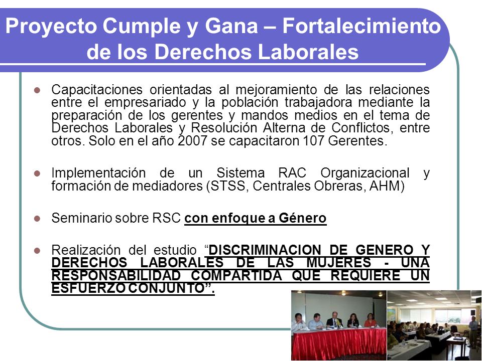 Proyecto Cumple y Gana – Fortalecimiento de los Derechos Laborales