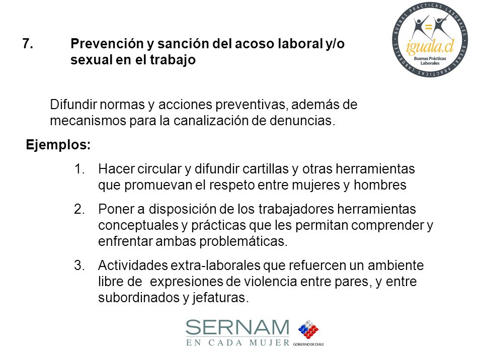 7. Prevención y sanción del acoso laboral y/o sexual en el trabajo