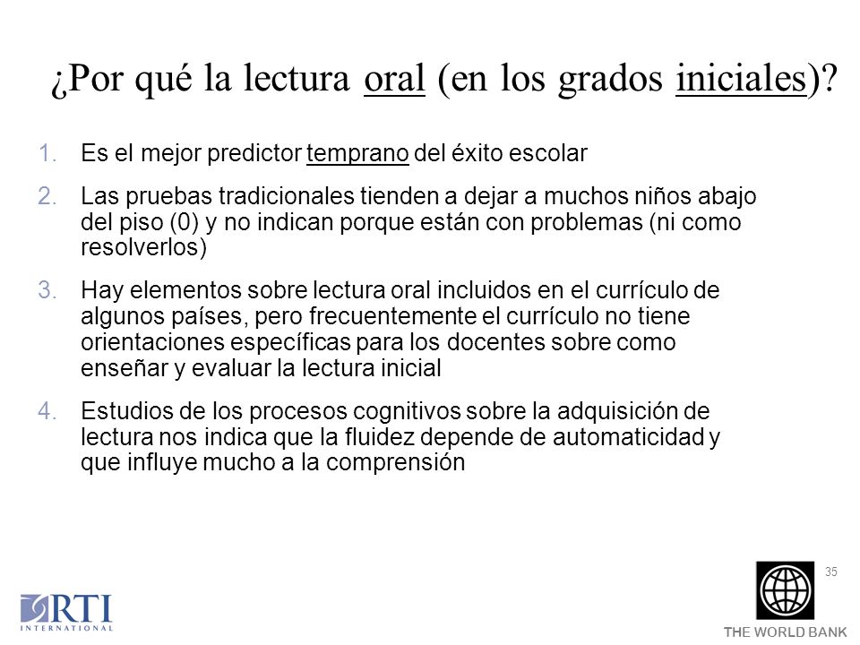 ¿Por qué la lectura oral (en los grados iniciales)