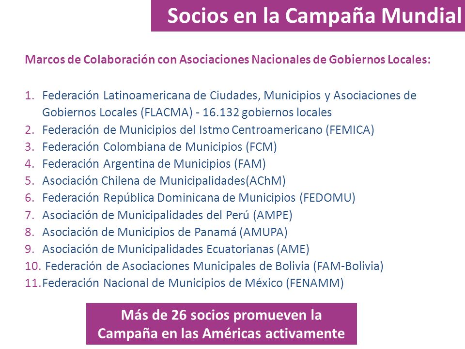 Más de 26 socios promueven la Campaña en las Américas activamente