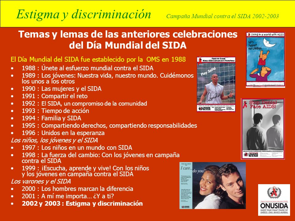 Temas y lemas de las anteriores celebraciones del Día Mundial del SIDA