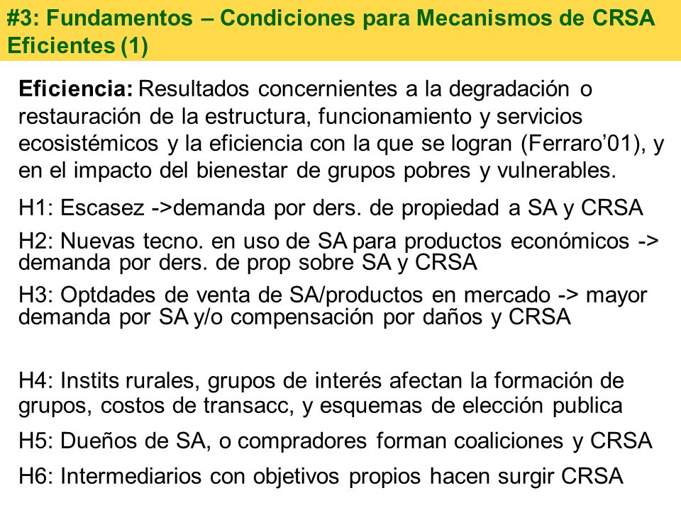 #3: Fundamentos – Condiciones para Mecanismos de CRSA Eficientes (1)