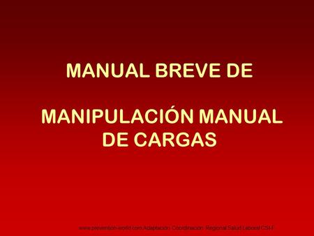 MANUAL BREVE DE MANIPULACIÓN MANUAL DE CARGAS