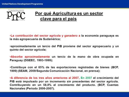 0 DIÁLOGO INTERMINISTERIAL SOBRE EL CAMBIO CLIMÁTICO Asunción, Paraguay 14 de abril de 2009 Informe Nacional: Paraguay Sector: Agricultura Enfoque: Adaptación.