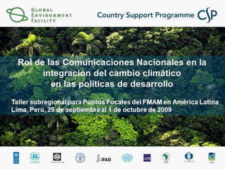 Taller subregional para Puntos Focales del FMAM en América Latina Lima, Perú, 29 de septiembre al 1 de octubre de 2009 Rol de las Comunicaciones Nacionales.