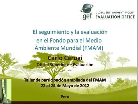 El seguimiento y la evaluación en el Fondo para el Medio Ambiente Mundial (FMAM) El seguimiento y la evaluación en el Fondo para el Medio Ambiente Mundial.
