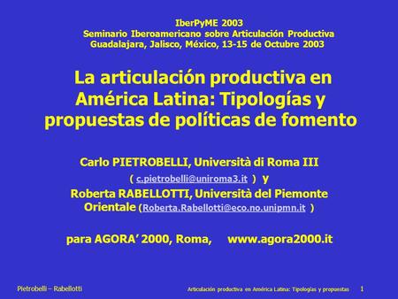 IberPyME 2003 Seminario Iberoamericano sobre Articulación Productiva