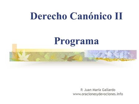 Derecho Canónico II Programa