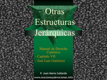 Otras Estructuras Jerárquicas Manual de Derecho Canónico - Capítulo VII - José Luis Gutiérrez P. Juan María Gallardo www.oracionesydevociones.info.