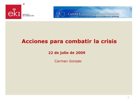 Acciones para combatir la crisis 22 de julio de 2009 Carmen Gonzalo 1.