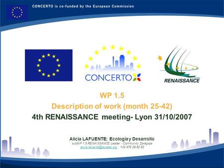 RENAISSANCE es un proyecto del programa CONCERTO co-financiado por la Comisión Europea dentro del Sexto Programa Marco 1 WP 1.5 Description of work (month.