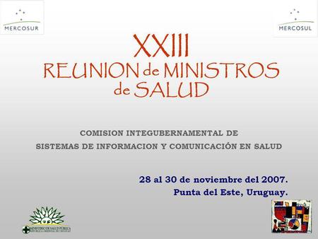 XXIII REUNION de MINISTROS de SALUD 28 al 30 de noviembre del 2007. Punta del Este, Uruguay. COMISION INTEGUBERNAMENTAL DE SISTEMAS DE INFORMACION Y COMUNICACIÓN.