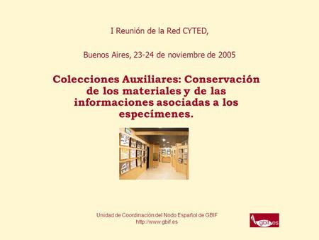 I Reunión de la Red CYTED, Buenos Aires, 23-24 de noviembre de 2005 Colecciones Auxiliares: Conservación de los materiales y de las informaciones asociadas.