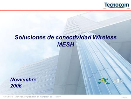 Página 1 Confidencial – Prohibida su reproducción sin autorización de Tecnocom Soluciones de conectividad Wireless MESH Noviembre 2006.