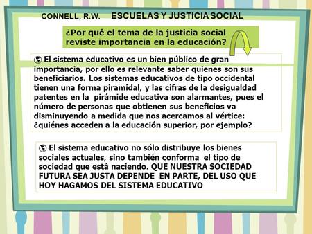 CONNELL, R.W.     ESCUELAS Y JUSTICIA SOCIAL