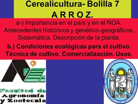 Cerealicultura- Bolilla 7 A R R O Z.