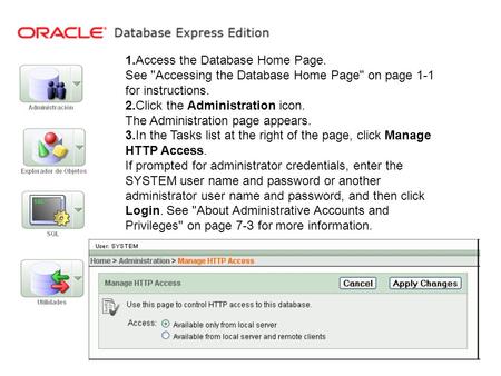 1.Access the Database Home Page.