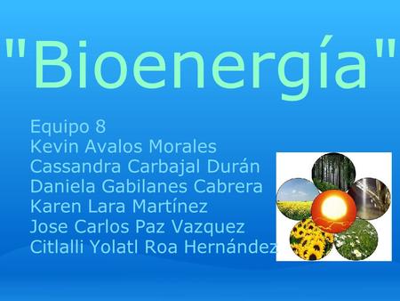 Bioenergía Equipo 8 Kevin Avalos Morales Cassandra Carbajal Durán