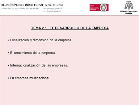 TEMA 2 : EL DESARROLLO DE LA EMPRESA