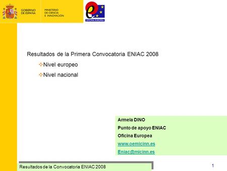 Resultados de la Primera Convocatoria ENIAC 2008 Nivel europeo