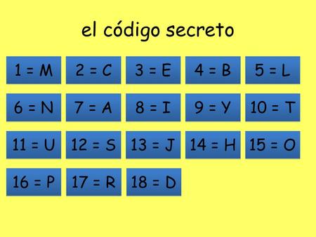 el código secreto 1 = M 2 = C 3 = E 4 = B 5 = L 6 = N 7 = A 8 = I