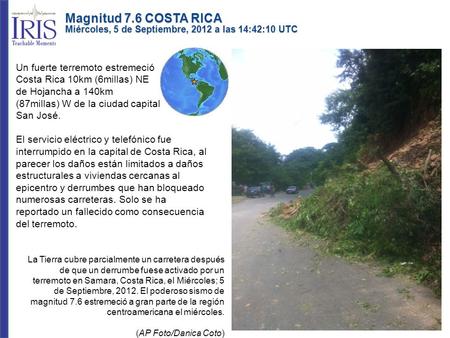 Un fuerte terremoto estremeció Costa Rica 10km (6millas) NE