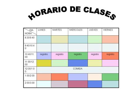 HORARIO DE CLASES DIA HORA 8.30/ / /11.00 registro