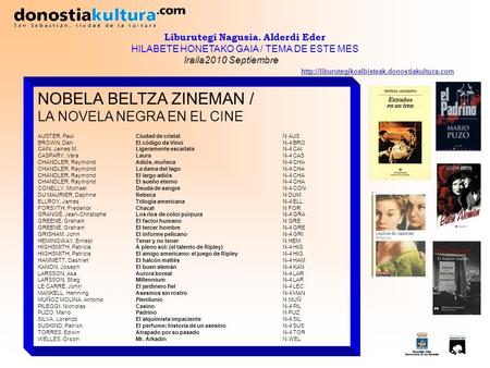 Liburutegi Nagusia. Alderdi Eder HILABETE HONETAKO GAIA / TEMA DE ESTE MES Iraila2010 Septiembre  NOBELA.