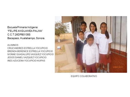 Escuela Primaria Indígena: “FELIPE ANGUAMEA PALMA” C.C.T:26DPB0135S