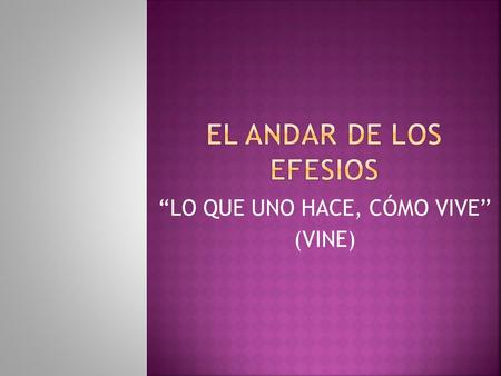 “LO QUE UNO HACE, CÓMO VIVE” (VINE)