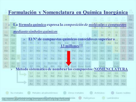 Formulación y Nomenclatura en Química Inorgánica