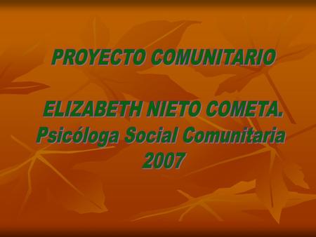 ELIZABETH NIETO COMETA. Psicóloga Social Comunitaria 2007