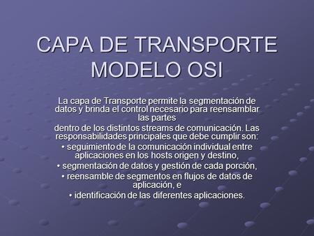 CAPA DE TRANSPORTE MODELO OSI