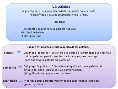 Segmento del discurso unificado habitualmente por el acento, el significado y pausas potenciales inicial y final. También: Representación gráfica de la.