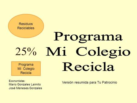 Programa Mi Colegio Recicla 25% Residuos Reciclables Programa