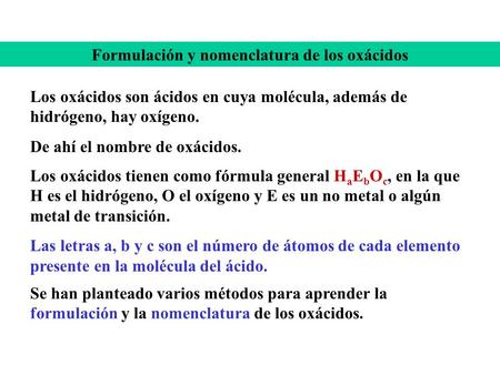 Formulación y nomenclatura de los oxácidos