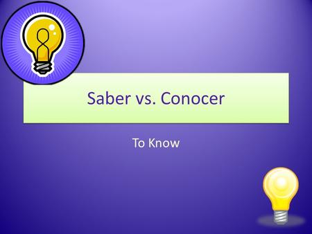 Saber vs. Conocer To Know.